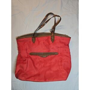Lauren Ralph Lauren Red Nylon w Leather Detail Tote Hand Bag Horseshoe Theme